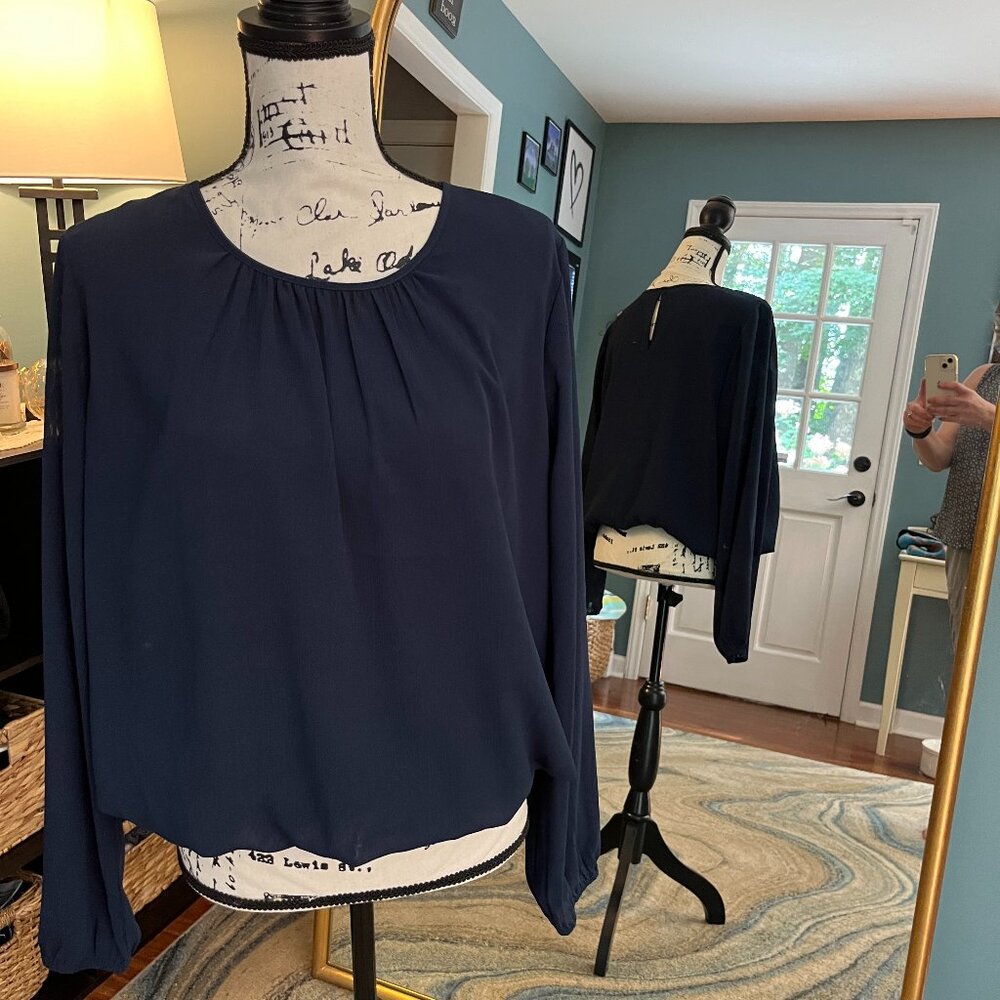 Tommy Hilfiger Navy Top Blouse Size L Large NWT